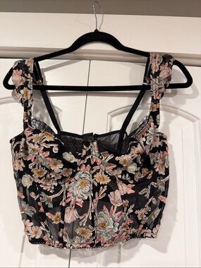 Victoria's Secret dream angel corsets Black Mesh Floral bra 36c nwt